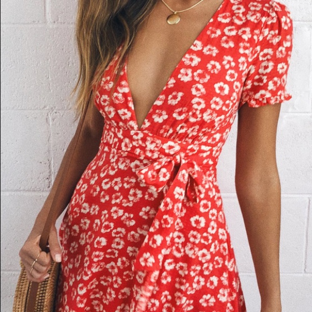 Red Floral Print Mini Dress